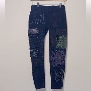 Ralph Lauren Sport Womens Cargo Chino Pants Paint Splatter Navy Blue Size 2